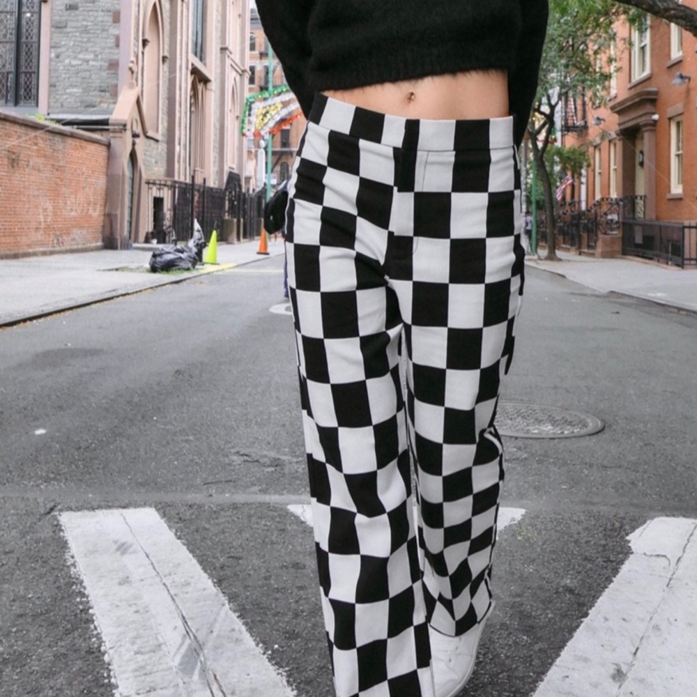 Zara Checkered Black and White Trousers